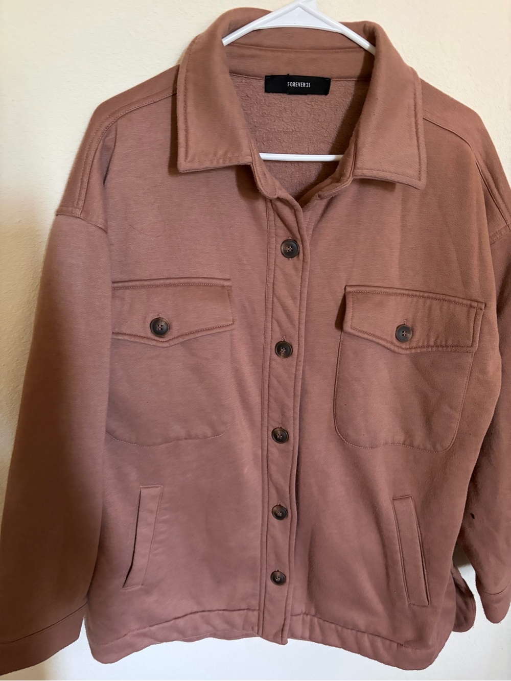 Forever 21 Women's Fleece Shacket Jacket Pinkish Brown Sz M